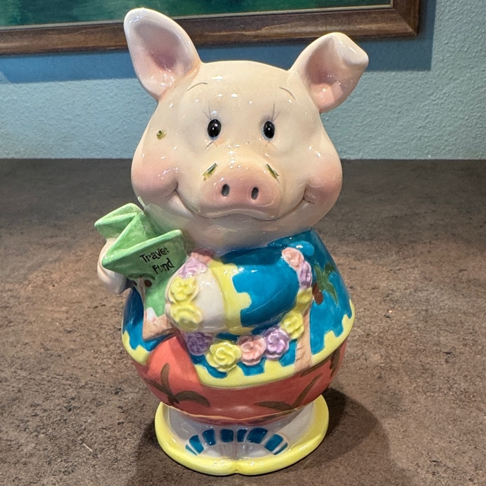 Vintage Piggy Bank 6.5 “ “Travel Fund”